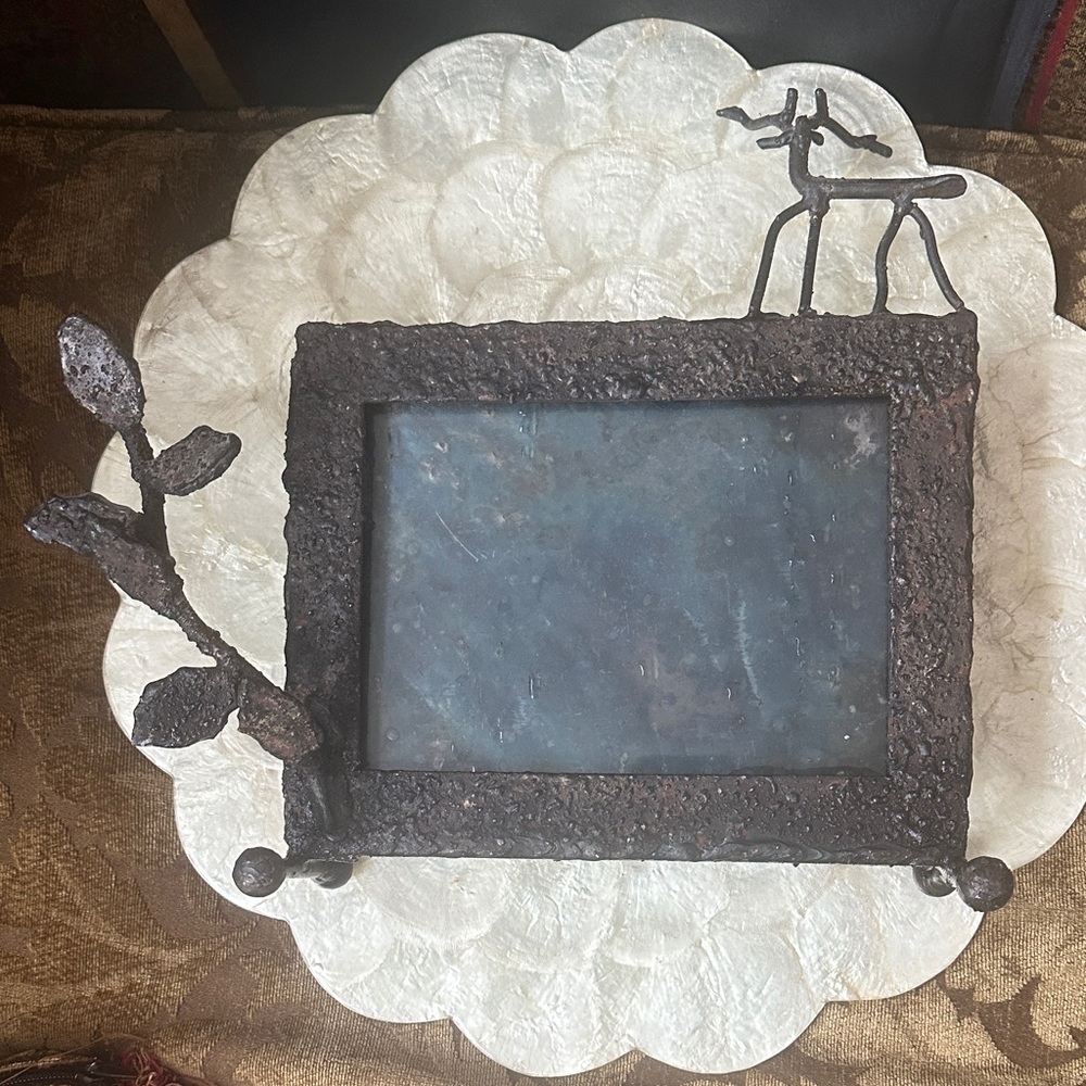Rustic Black/Rust Metal Picture Frame with Reindeer Design
